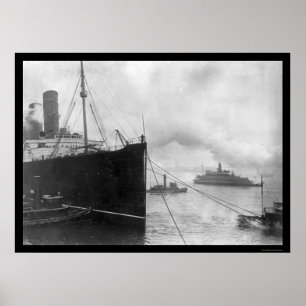 Bogserbåtar som drar Lusitania 1914 Poster