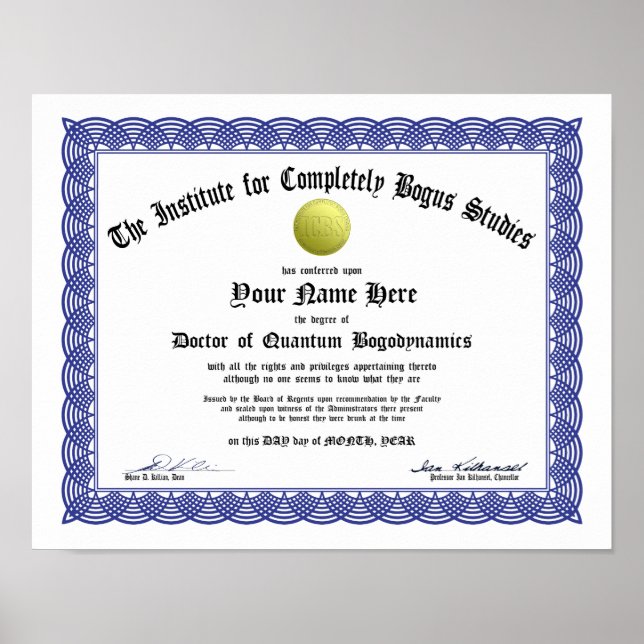 Bogus Doctorate Certificate - Applied Bogosity Poster (Framsidan)