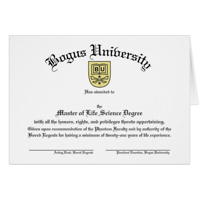 Bogus universitetendiplomkort hälsningskort (Framsidan Horizontal)