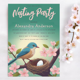 Bohagsfest Fågel Bohegg Grön Rosa Blomning Inbjudningar