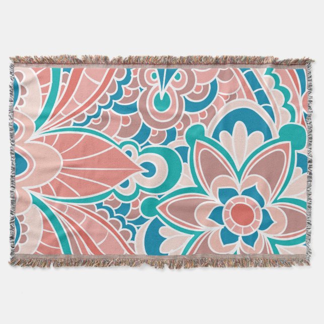 Bohem, kricka och persikakastfilt mysfilt (Framsidan)