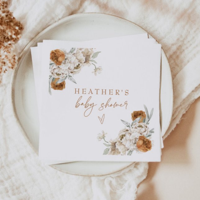 BOHEME Terracotta Blommigt Bohemian Baby Shower Pappersservett (Skapare uppladdad)