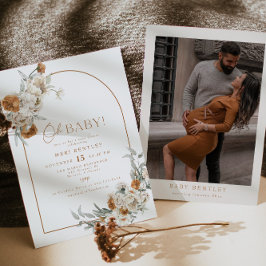 BOHEME Terracotta Blommigt Boho Arch Baby Shower Inbjudningar