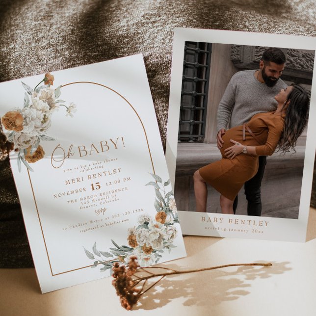 BOHEME Terracotta Blommigt Boho Arch Baby Shower Inbjudningar (Skapare uppladdad)