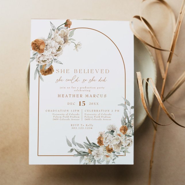 BOHEME Terracotta Blommigt Boho Arch Studenten Inbjudningar (Skapare uppladdad)