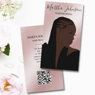 Bohemian Afro American Braids Braiding QR Code Visitkort