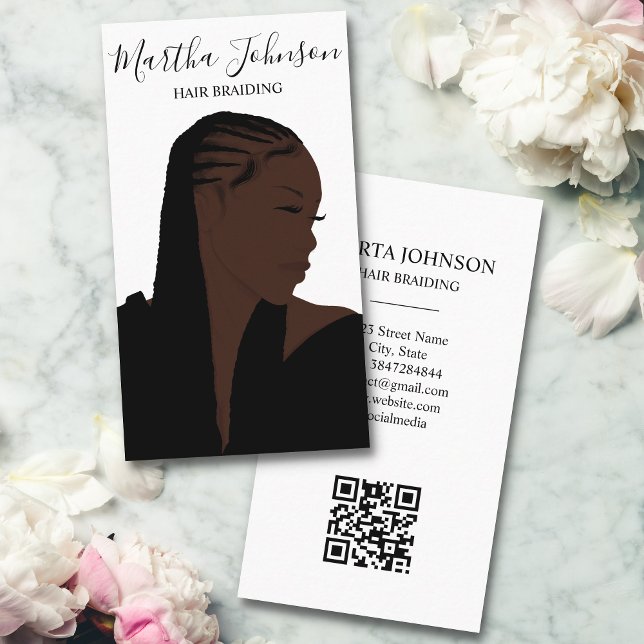Bohemian Afro American Braids Braiding QR Code Visitkort (Skapare uppladdad)