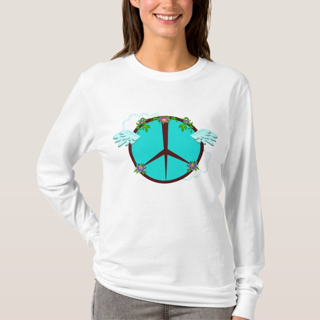 Bohemian Angel Wings Peace Symbol T Shirt (Framsida)