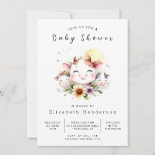 Bohemian Animal Stollig Cow Baby Shower Inbjudningar