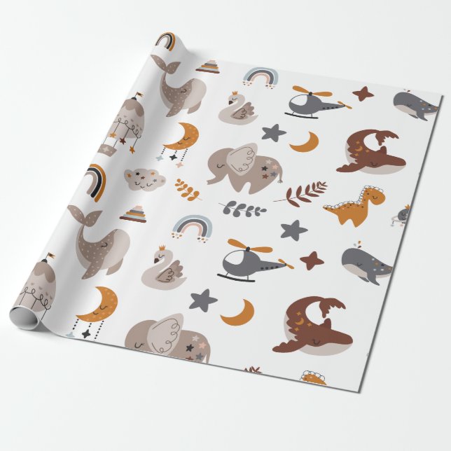 Bohemian Animals Celestial Boho Dreamy Stars Måne Presentpapper (Utrullad)