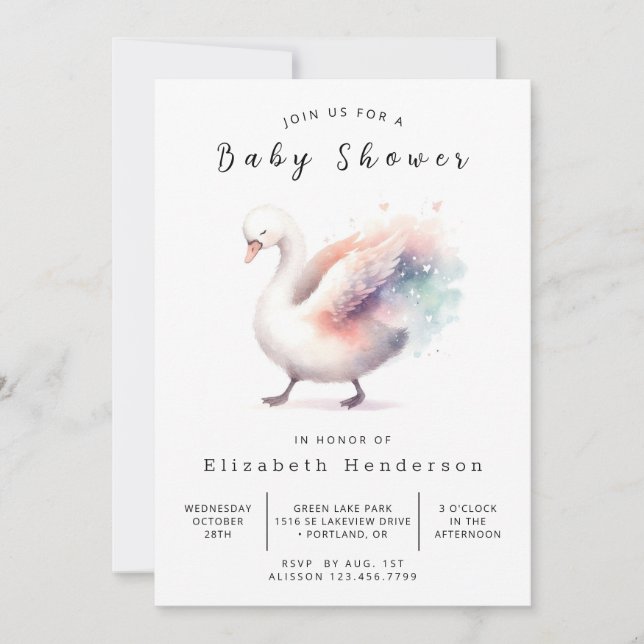 Bohemian Anpassningsbar Svan Baby Shower Inbjudningar (Framsida)
