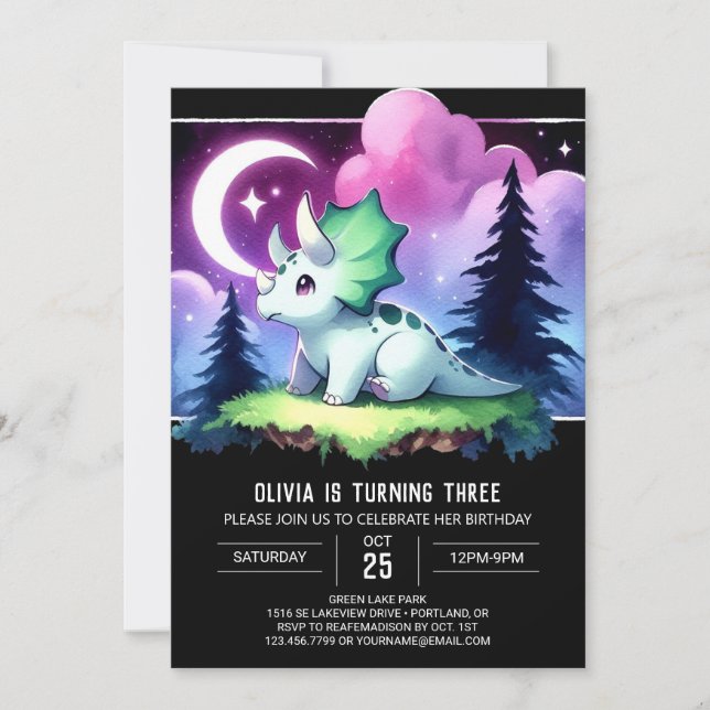 Bohemian Anpassningsbar Triceratops Birthday Inbjudningar (Framsida)