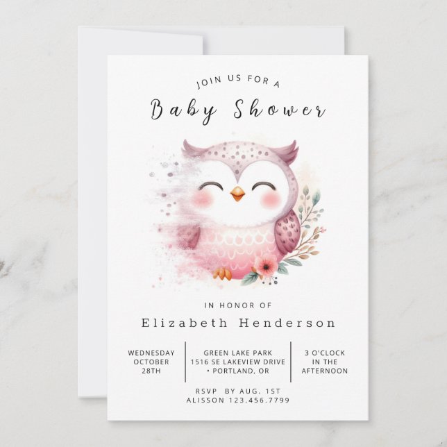 Bohemian Anpassningsbar Uggla Baby Shower Inbjudningar (Framsida)