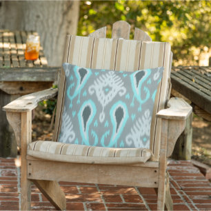 Bohemian Aqua Turquise Ikat Tribal Art Mönster Kudde