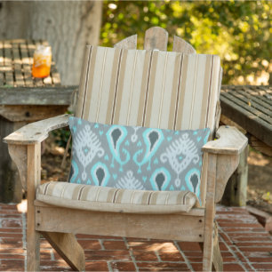 Bohemian Aqua Turquise Ikat Tribal Art Mönster Lumbarkudde