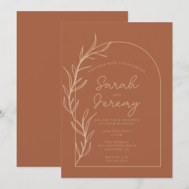 Bohemian Arched Terracotta Bröllop | Inbjudningar (Fram/baksida)