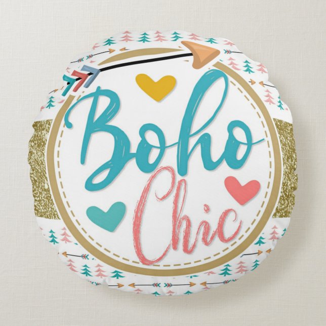 Bohemian Arrows Tribal Girls Chic Nursery Rund Kudde (Framsidan)