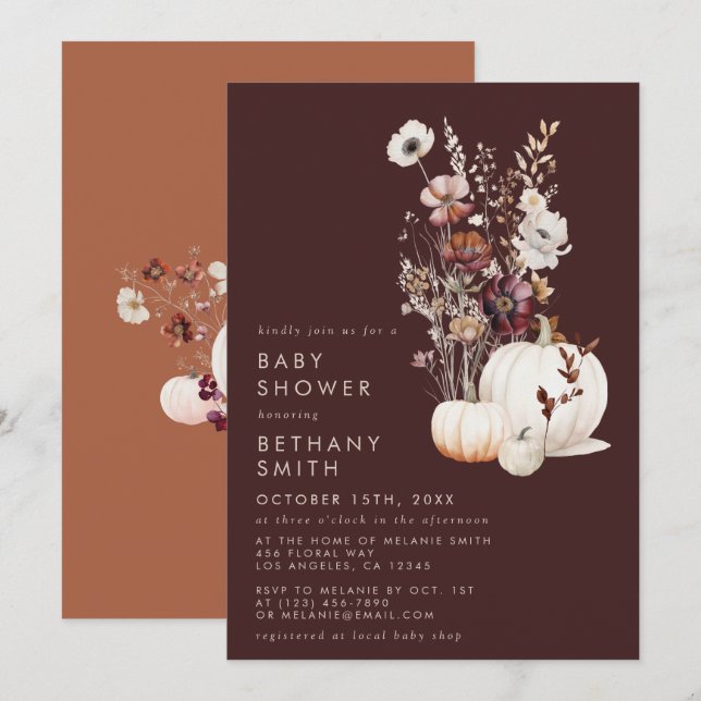 Bohemian Autumn Baby Shower Inbjudningar (Fram/baksida)