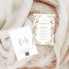 Bohemian Autumn Meadow Flower Wreath Fall Wedding Inbjudningar