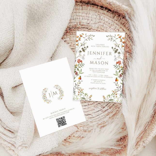 Bohemian Autumn Meadow Flower Wreath Fall Wedding Inbjudningar (Skapare uppladdad)