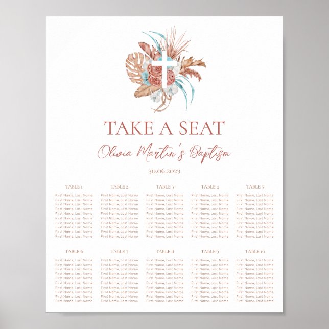 Bohemian Baptism Boho Christening Seatdiagram Poster (Framsidan)