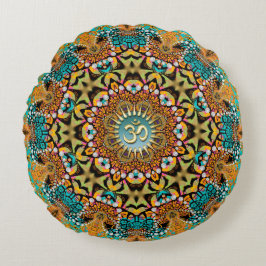 Bohemian Batik Mandala OM Yoga Round Cushion Rund Kudde