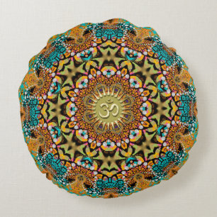 Bohemian Batik Mandala OM Yoga Round Cushion Rund Kudde