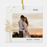 Bohemian Beach Handflatan Träd Photo Ceramic Ornam Julgransprydnad Keramik<br><div class="desc">Bohemistranden handflatan träd och stjärnor,  helgdag fotodekoration i faux guld foil och svart.</div>