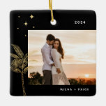 Bohemian Beach Handflatan Träd Photo Ceramic Ornam Julgransprydnad Keramik<br><div class="desc">Bohemistranden handflatan träd och stjärnor,  helgdag fotodekoration i faux guld foil och svart.</div>