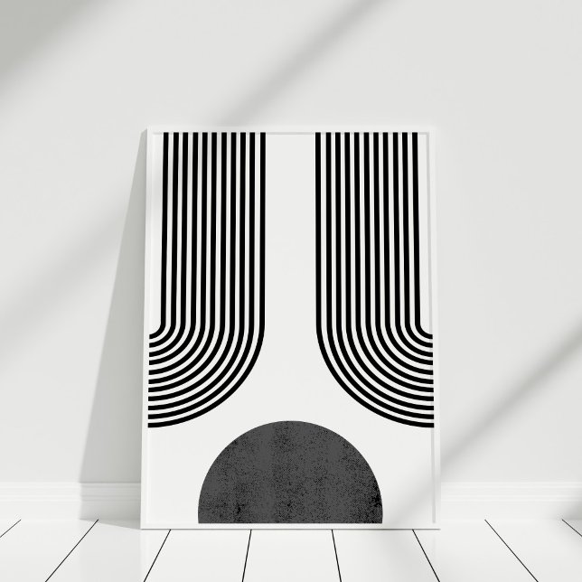 Bohemian Black and White Abstrakt Wall Art Poster (Bohemian Black and White Abstract Wall Art against white wall in white frame.)