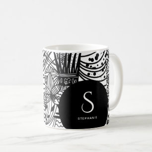 Bohemian Black and White Monnogrammed Kaffemugg