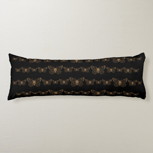 Bohemian Black Guld Butterflies Body Pillow Kroppskudde (Framsidan)