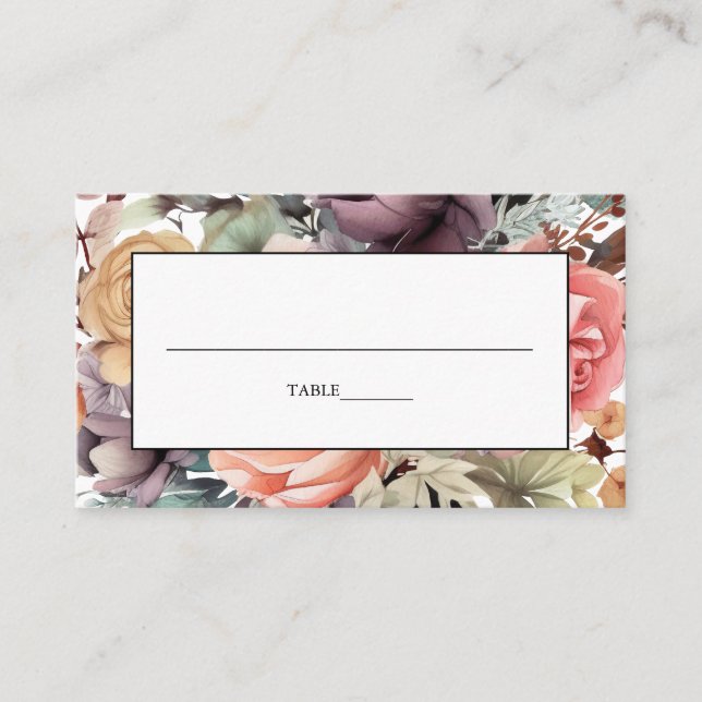 Bohemian Blommigt Bouquet Watercolor Placeringskort (Framsida)