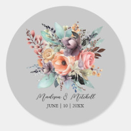 Bohemian Blommigt Bouquet Watercolor Runt Klistermärke