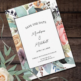 Bohemian Blommigt Bouquet Watercolor Spara Datumet