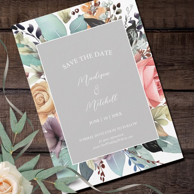 Bohemian Blommigt Bouquet Watercolor Spara Datumet (Skapare uppladdad)