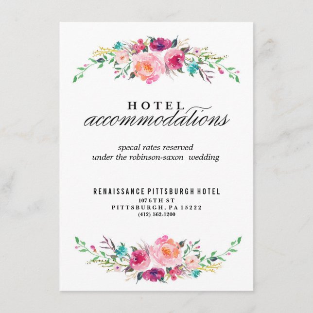 Bohemian Blommigt Bröllop Hotel Card Tilläggskort (Framsida)