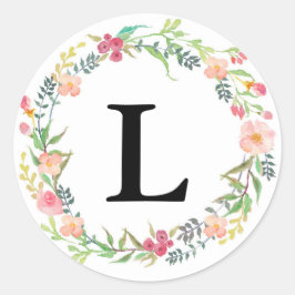 Bohemian Blommigt Bröllop Monogram Sticker Runt Klistermärke