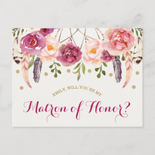Bohemian Blommigt Dreamcatcher Matron of Honor Car Vykort