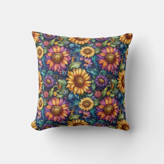 Bohemian Blommigt Dreamscape Vibrant Mönster Kudde (Framsida)