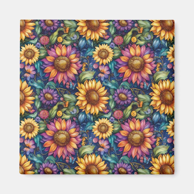 Bohemian Blommigt Dreamscape Vibrant Mönster Magnet (Framsidan)