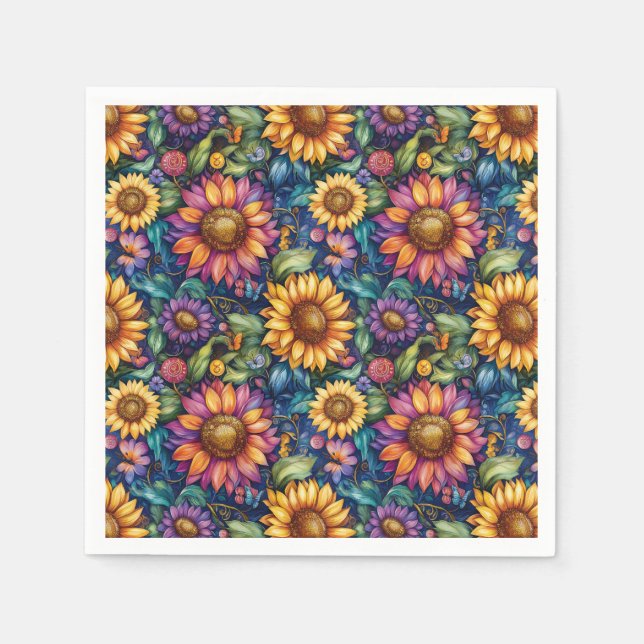 Bohemian Blommigt Dreamscape Vibrant Mönster Pappersservett (Framsidan)