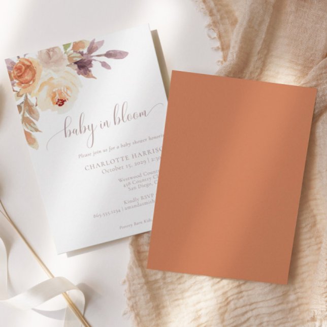 Bohemian Blommigt Terracotta | Babyskor Inbjudningar (Skapare uppladdad)