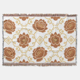 Bohemian Blommigt Throw Blanket - Terracotta och G Filt