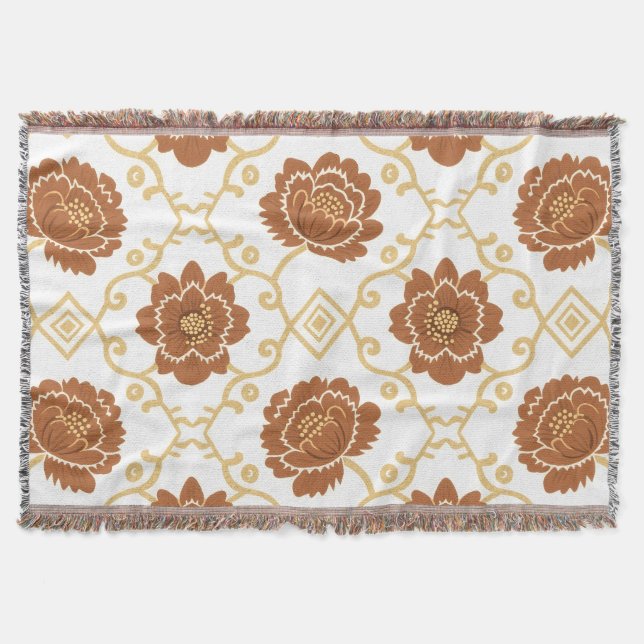Bohemian Blommigt Throw Blanket - Terracotta och G Filt (Framsidan)