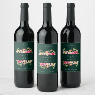 Bohemian Blommor Blommig Ram Vin Etikett