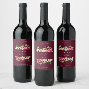 Bohemian Blommor Blommig Ram Vin Etikett