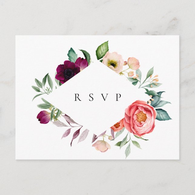 Bohemian Blommor Ram Bröllop RSVP Sångförfrågan Inbjudan Vykort (Framsida)