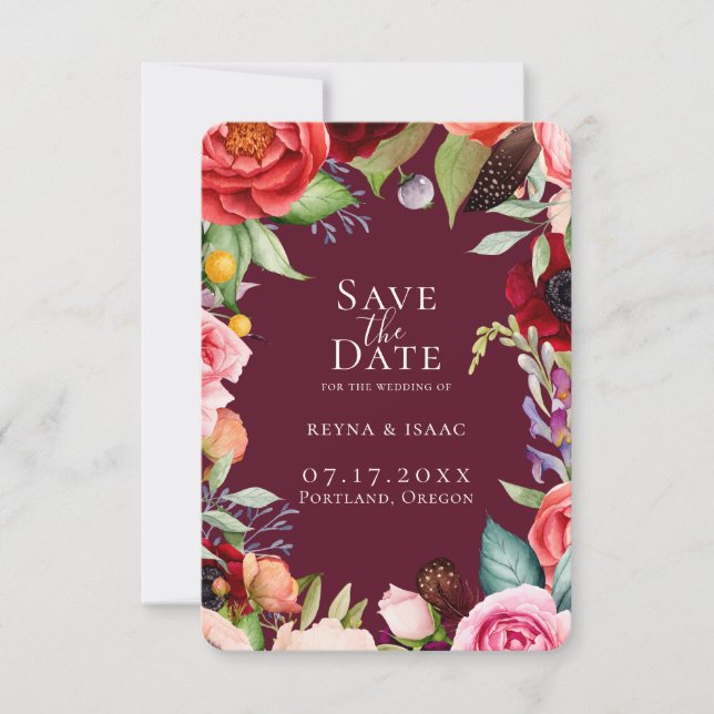 Bohemian Blooms Bordeaux Spara datum Meddelande (Framsida)