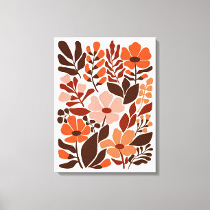 Bohemian Blooms Mid Century Blommigt Earthy Tones Canvastryck